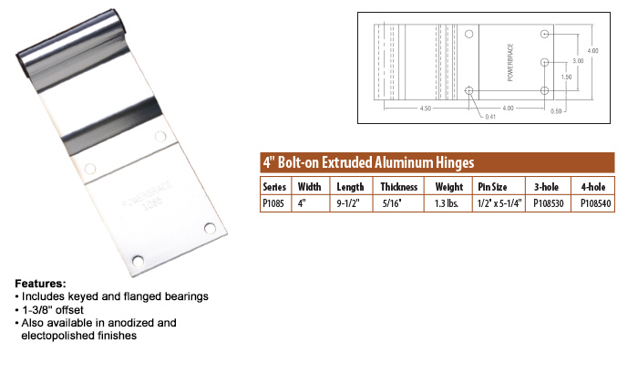 bolt on aluminum hinge measurements