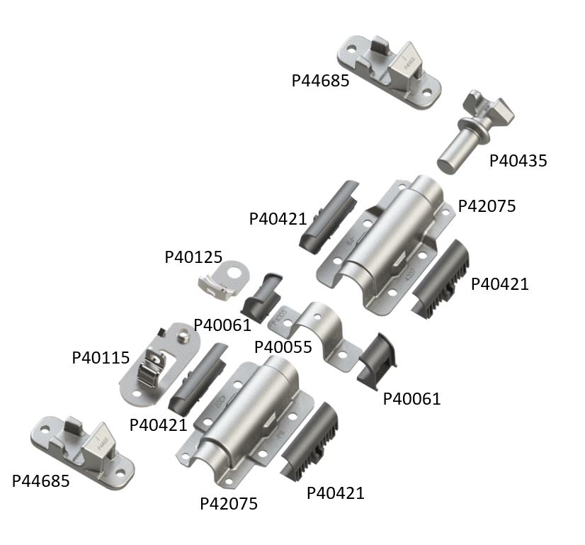 2 keepers, rod guide, 2 half bushings, seal plate, seal pin, 2 guide plates & 4 half bushings, 1 cam end- lockrod assembly kit
