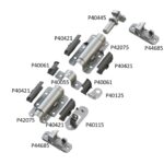 galvanized lockrod assembly kit with cam end, 2 guide plates with 4 half bushings, rod guide with 2 half bushings, seal plate, seal pin, 2 keepers